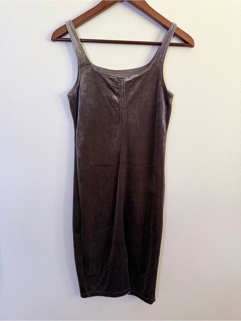 Zara Trafaluc Velvet Slip Dress Brown Midi Side Slit Size S